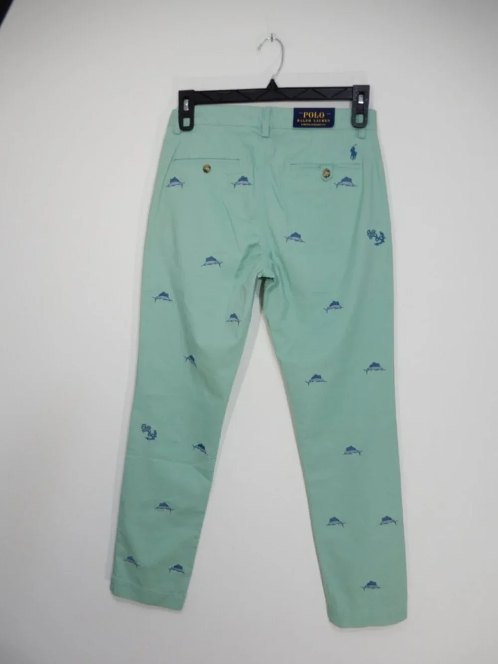 POLO Ralph Lauren Stretch Straight Fit Chino Pants Size 30 X 32 Marlin Fish NEW